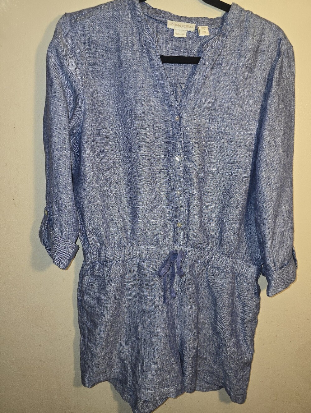 Chambray Drawstring Waist Womenβs Jumper - Blue Linen
